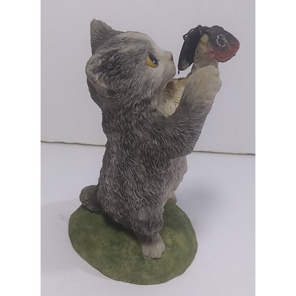 RC and Co Cat Figurine 5in Gray Kitten Butterfly Standing 1984 England Rare